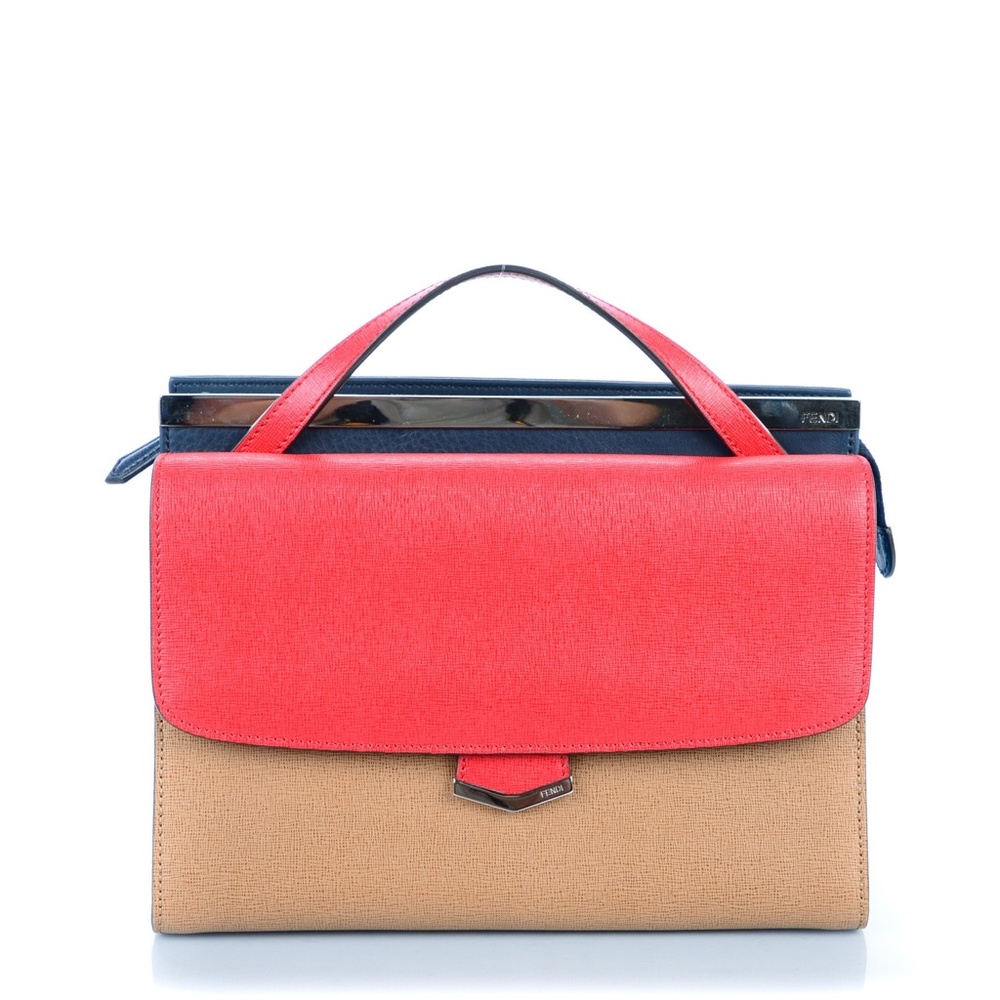 FENDI Vitello Elite Flamingo Colorblock Demi Jour Shoulder Bag Brick